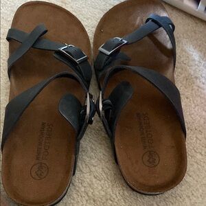 New white mountain footbed Black Strappy Sandals